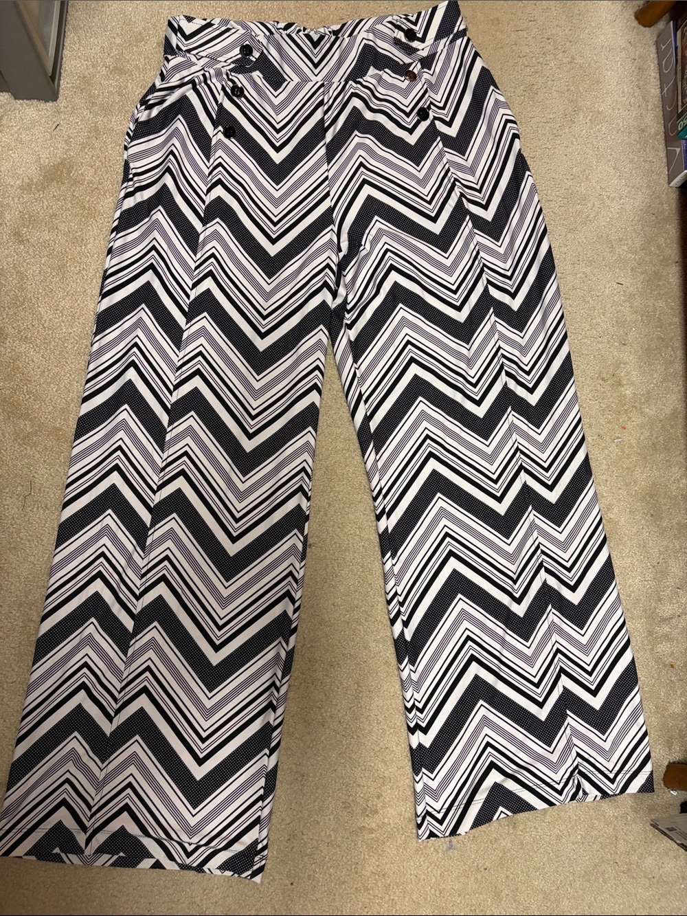 Robert Louis Wide-Leg Zigzag Stripe Pallazzo Pants in Black & White